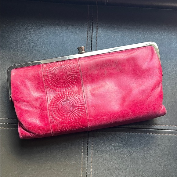 HOBO International | Raspberry Tooled Leather Lauren Clutch Wallet - Picture 1 of 16